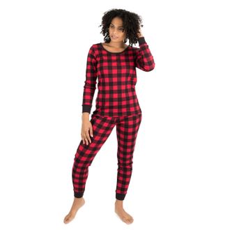 Leveret Christmas Womens Two Piece Cotton Pajamas Plaid