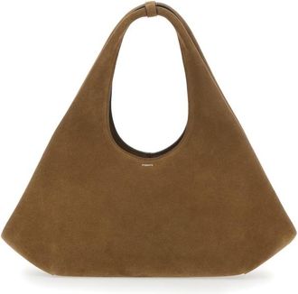 Coperni Brown Shoulder Bag With Top Handle And Logo Lettering On The Front In Suede Woman