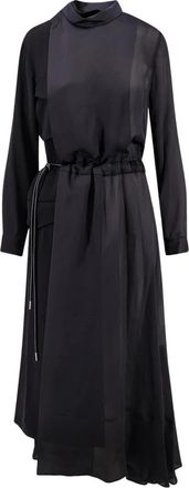 sacai Jurk met satijnen inzetten - Dames - Casual kleedjes - Zwart - M - Satijn - Kleedjes