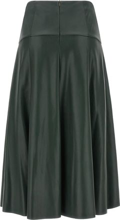Nude Leather-Effect Flared Skirt - Forest Green
