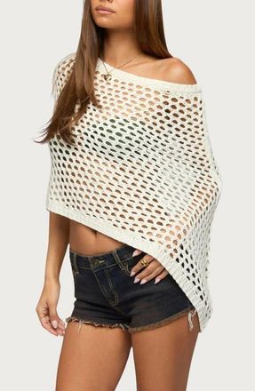 Edikted Cloe Off the Shoulder Lace Poncho in Cream at Nordstrom, Size X-Small