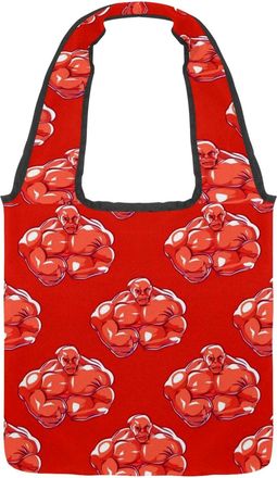 Generic Red Fun Muscle Reversible Canvas Shoulder Tote - Double-Sided Print, 12oz Cotton, 27cm Drop, Fold-Flat Bag for Travel, Shopping, Street Outings