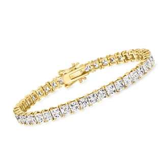 Ross-Simons Princess-Cut CZ Tennis Bracelet in 18kt Gold Over Sterling