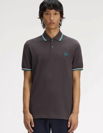 Fred Perry Mens Fred Perry Mens Twin Tipped Signature Polo Shirt - Anchor Grey/Light Ice/Sport Green 85B - Black - Size: 44