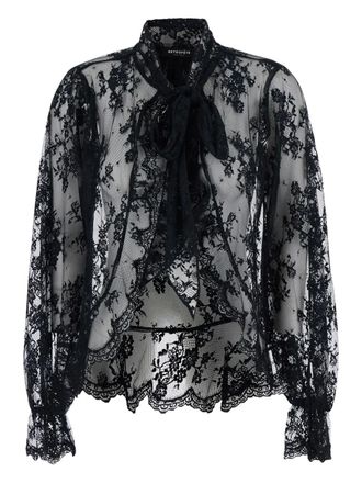 Retrof&ecirc;te bow-detail lace blouse - women - Polyester - M - Black