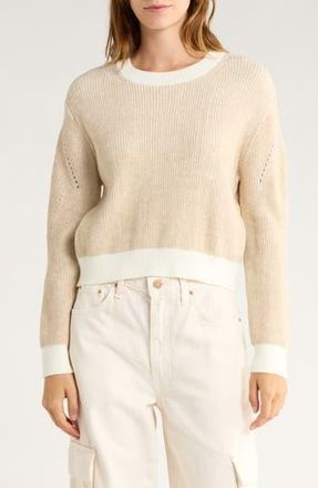Vigoss Shadow Rib Crewneck Sweater in Oatmeal Combo at Nordstrom Rack, Size X-Large