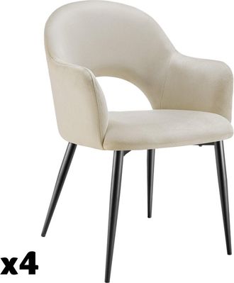 TecTake 4 sillas de comedor aspecto terciopelo 57 x 61,5 x 87,5 cm crema