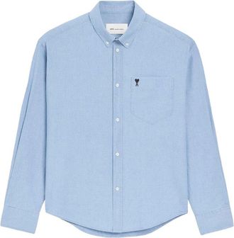 Ami Long Sleeve Boxy Shirt With Button Down Collar And Embroidered Adc