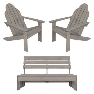 ML Design Ecd Germany Banco De Jard&iacute;n De 3 Plazas Con 2 Sillas De Jard&iacute;n Adirondack - Gris - Madera Maciza - Banco Con Respaldo - Banco De Parque 120x76,5x80 Cm