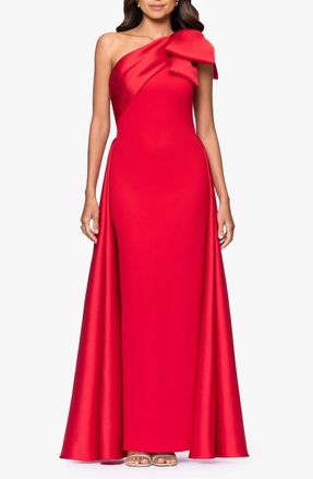 Betsy & Adam Bow One-Shoulder Mikado Gown in Red at Nordstrom, Size 14