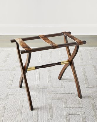 Gate House Furniture Wood Contour Leg Luggage Rack with Metal Accents