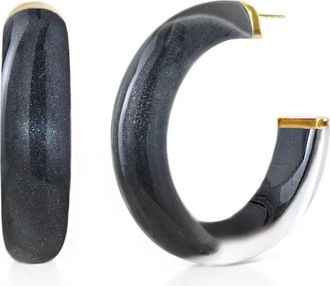 Gold & Honey Womens Small Illusion Lucite Hoop Earrings In Neutrals In Black Onyx