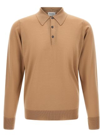 John Smedley Beige Merino Wool Polo Mens Shirt