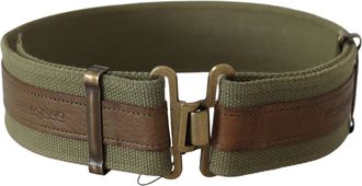 Ermanno Scervino Womens Green Leather Rustic Bronze Buckle Army Belt Cotton &
