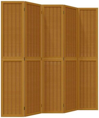 vidaXL Room Divider 5 Panels Brown Solid Wood Paulownia vidaXL