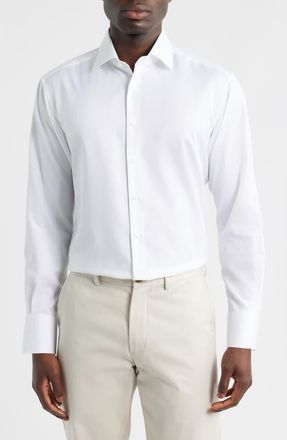 Eterna Modern Fit Micropattern Non-Iron Cotton Dobby Dress Shirt in White at Nordstrom, Size 15.5 - L