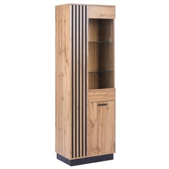 Beliani Vitrina Moderna 2 Puertas Alta Y Estrecha 4 Estantes De Mdf Con Acabado Melam&iacute;nico Sala De Estar Comedor Marr&oacute;n Manaia