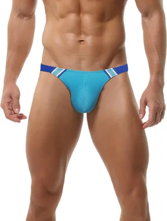 Feoya Mens Swimming Trunks Briefs Sexy Low Rise Swimwear with Removable Pad Water Sports Swim Shorts Underwear Sky Blu XL