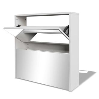 vidaXL Mueble Zapatero 2 Niveles Y Espejo Blanco 63x17x67 Cm Vidaxl