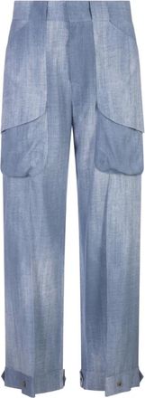 Ermanno Scervino Broeken, Dames, Blauw, M, Denim, High-waist Denim-print Broek