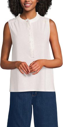 Lands End Linen Blend Ruffle Trim Tank Top in Ivory at Nordstrom, Size X-Large