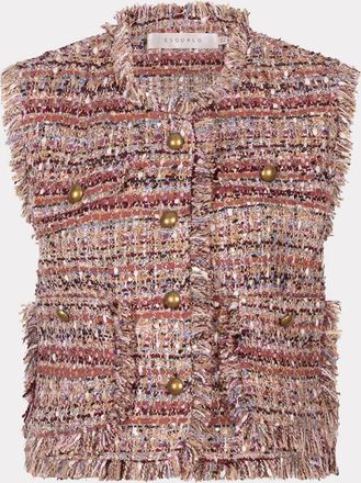 Esqualo Womens Gillian Gilet Tweed Jacket Vest In Wine Red
