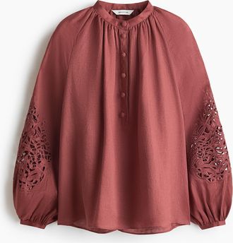 H&M Leinenbluse mit Broderie Anglaise - Red