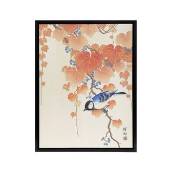 Artery8 Great Tit On Paulownia Branch Framed Canvas Wall Art Print Ohara Koson in Orange | Size: W24 x H32
