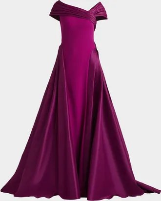 Tadashi Shoji Draped Off-Shoulder Crepe Ball Gown
