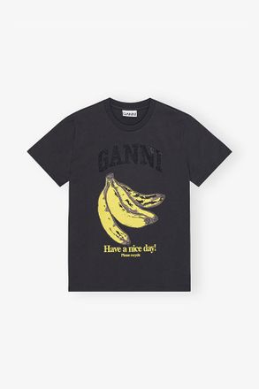 Ganni Mixed Black Banana Graphic T-shirt - Size XXS Organic Cotton