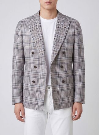 Tagliatore Blazer a doppiopetto in misto lino tartan