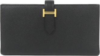 Herm&egrave;s Bearn Black Epsom Leather Long Wallet (Bi-Fold) (Pre-Owned)