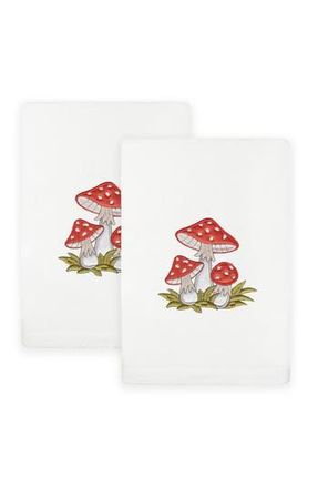 Linum Home Textiles Set of 2 Spring Mushrooms Embroidered Turkish Cotton Hand Towels in White at Nordstrom Rack