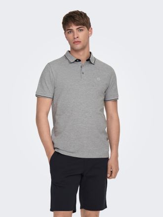 Only & Sons Poloshirt ONLY & SONS ONSFLETCHER SLIM SS POLO NOOS, Herren, Gr. XXL, grau (light grau melange), Piqu&eacute;, Obermaterial: 100% Baumwolle, meliert, normal 