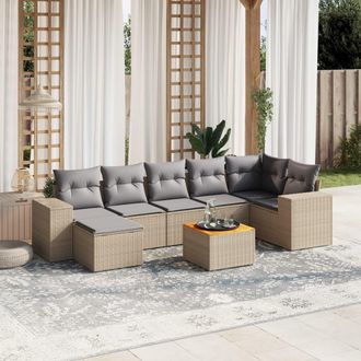 vidaXL Vidaxl - Juego De Sof&aacute;s De Jard&iacute;n Con Cojines Beige 8 Pzas Rat&aacute;n Pe