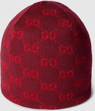 Gucci GG Wool Viscose Lam&eacute; Jacquard Hat, Bordeaux