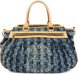 Louis Vuitton Porte Epaule Raye Striped Monogram Denim Blue Denim_Jeans Handbag (Pre-Owned)