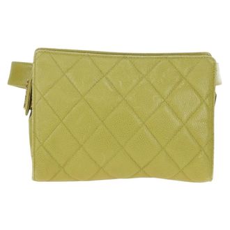 Chanel Vintage Zip Belt Quilted Caviar Yellow Leather Handbag (Pre-Owned)