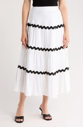 By Design Roye Rickrack Tiered Skirt in White/Black at Nordstrom Rack, Size X-Large