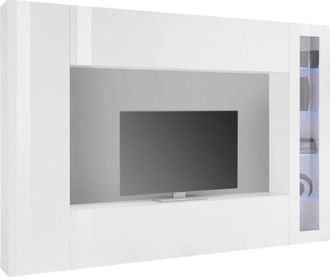 Dmora Dmora - Pared Equipada Dceid, Conjunto De Sal&oacute;n Con Soporte De Tv, Mueble De Sal&oacute;n Polivalente Con Vitrina Y Luz Led, 100% Made In Italy, Cm 260x30h18