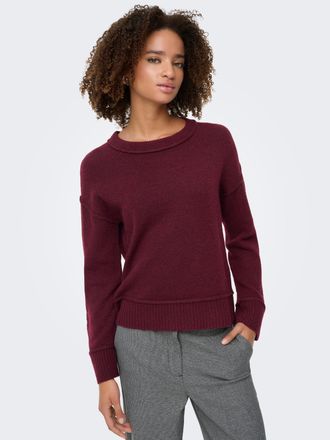 Only Strickpullover ONLY ONLHAZEL LS DETAIL O-NECK BF KNT, Damen, Gr. XL, winetasting detail:melange, Strick, Obermaterial: 93% Polyester, 4% Wolle, 3% Ela