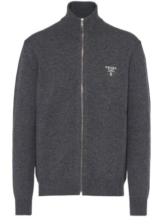 Prada logo-embroidered zip-up sweatshirt - Grey