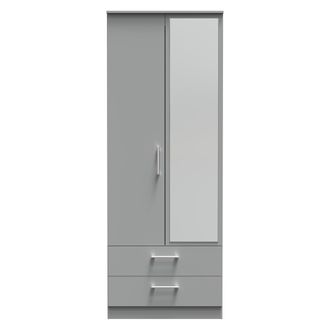 Welcome Furniture Denver Grey Ready Assembled Wardrobe with 2 Doors and 2 Drawers with Mirror - Welcome Furniture | TJ Hughes