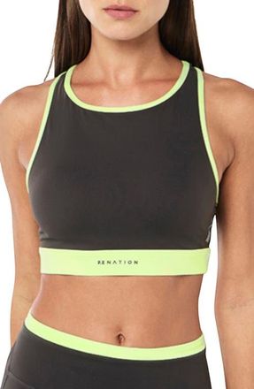 P.E Nation Rapid High Neck Sports Bra in Caviar/Washed Lime at Nordstrom, Size X-Small