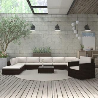 vidaXL Set Muebles De Jard&iacute;n 11 Piezas Con Cojines Rat&aacute;n Sint&eacute;tico Marr&oacute;n Vidaxl