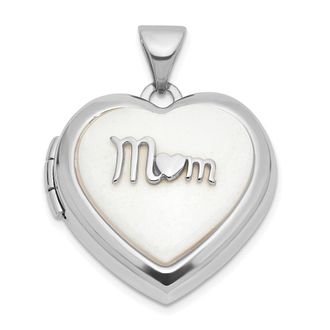 Diamond2Deal 14k Gold Polished White Agate MOM Script 18mm Heart Locket