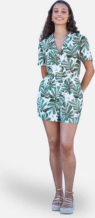 Yumi Leaf Print Retro Playsuit in Green at Nordstrom, Size 10