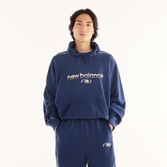 New Balance Uomo Trackside French Terry Hoodie in Blu, Maglia di Poliestere, Taglia 2XL