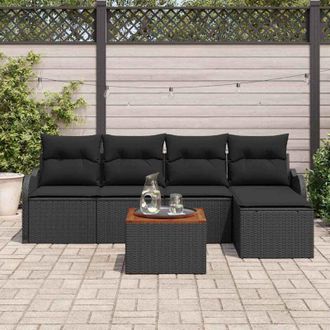 vidaXL Conjunto De Sof&aacute; De Jard&iacute;n 6 Pcs Negro Polirat&aacute;n Vidaxl
