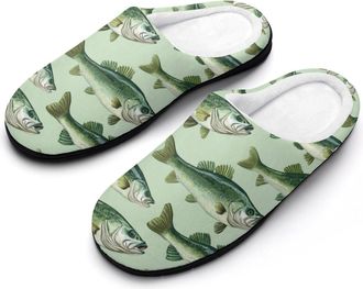 Generic Bass Fish Mens House Slippers Memory Foam Washable Cotton Slip on Home Shoes